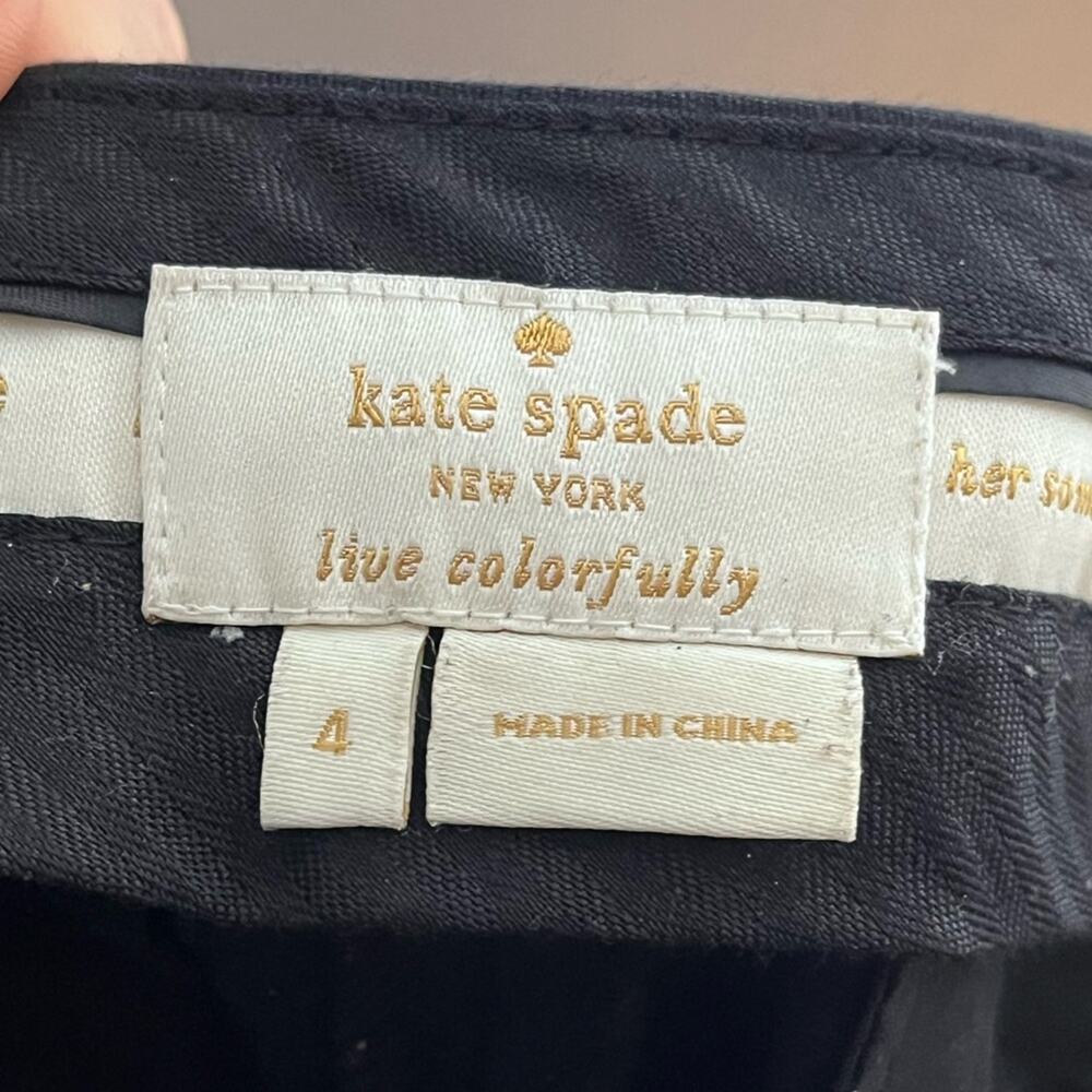 KATE SPADE black stretch cotton slim leg side zip minimalist crop pants size 4 - Picture 5 of 7